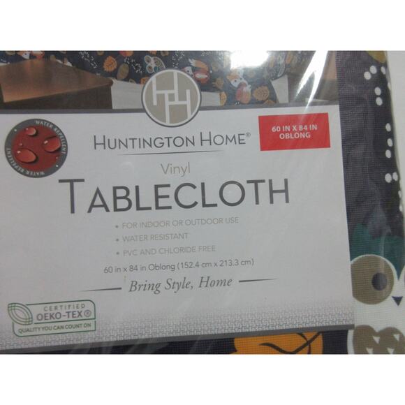 Navy Woodland Creature Owl Fox Vinyl Tablecloth by Huntington Home - 60”x84” NEW - Picture 2 of 6